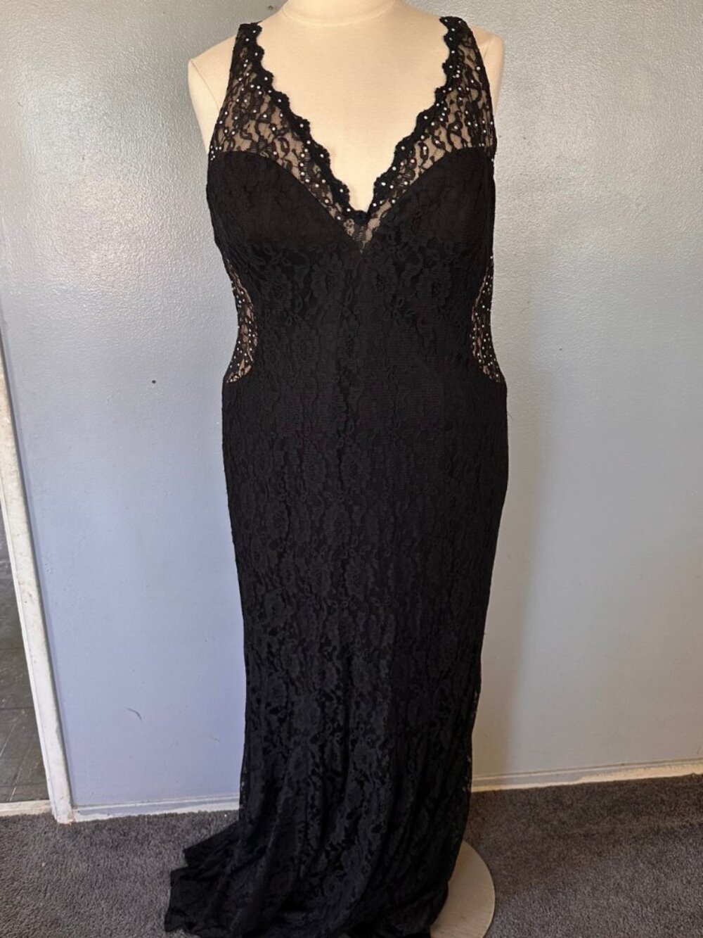 Faviana Faux Sheer Black Gown 22